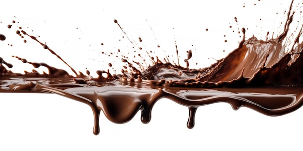 A chocolate splash is in the air and the chocolate is falling.