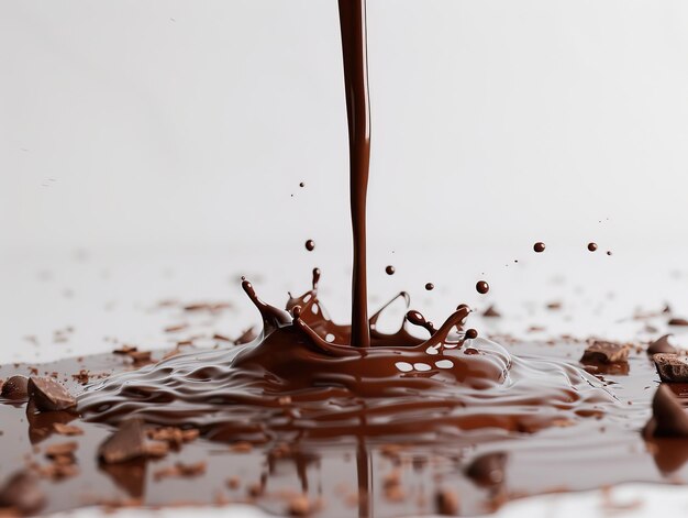 a chocolate splash is being poured into a glass of milk