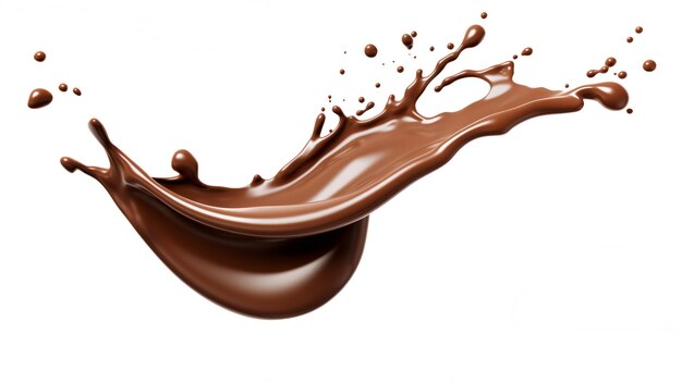 Chocolate splash isolated on white background Splashing liquid chocolate