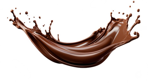 Chocolate splash isolated on white background Splashing liquid chocolate