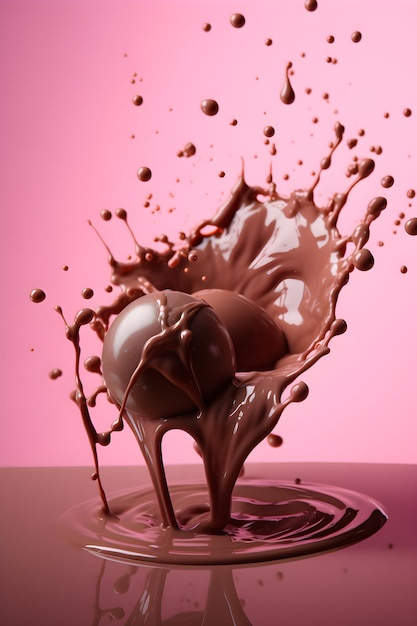 A chocolate splash on pink background