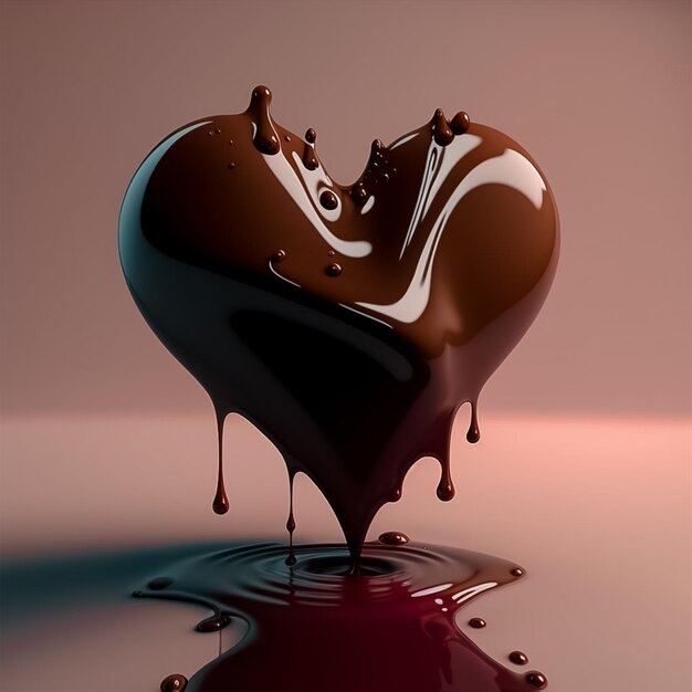 어두운 배경 인공 지능에 고립 된 초콜릿의 심장 사랑의 모양에 초콜릿 스플래시 생성