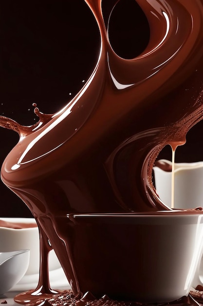 Chocolate splash with milk spin or pouring hot drink dynamic mixing