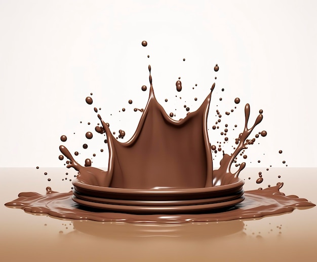 Chocolate splash with a podium mockup background for milk product display 3d Generative AI