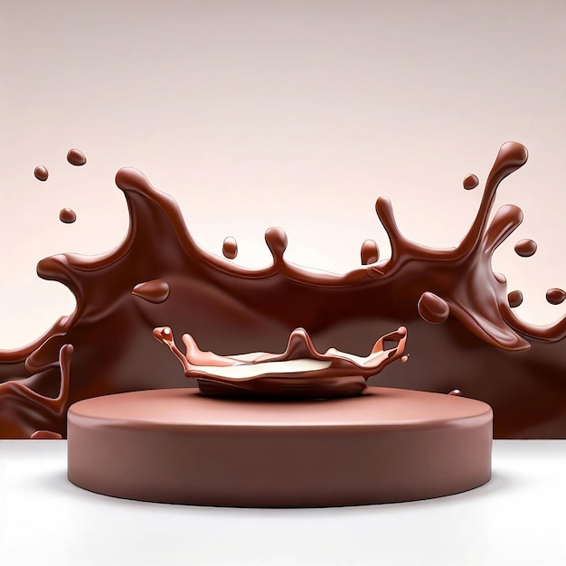 Chocolate splash with podium mockup background for milk product