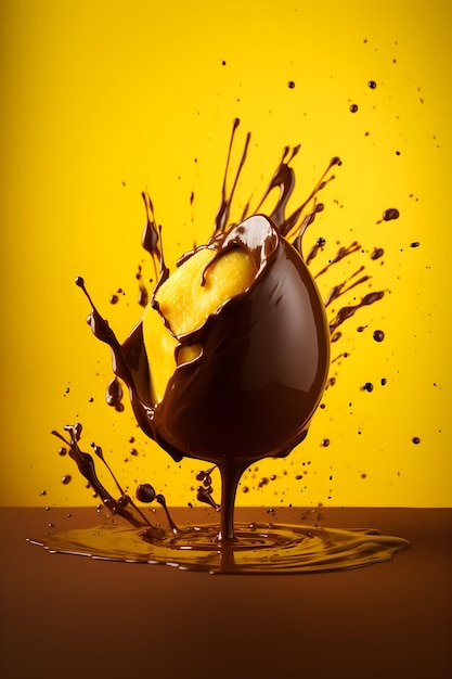 A chocolate splash on yellow background