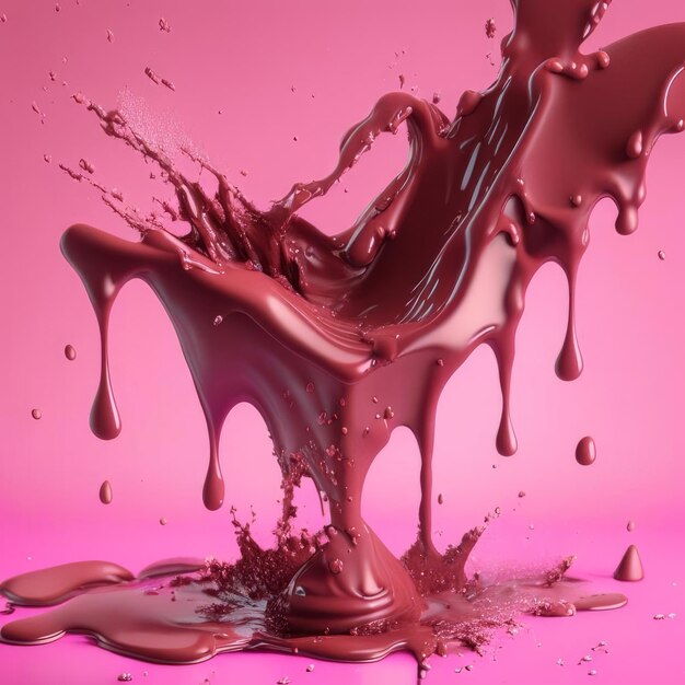 Chocolate splashes on pink background AI generated