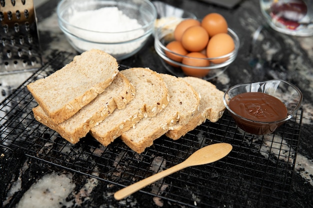 Chocolate spread with bread morning breakfast