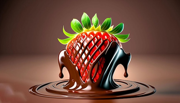 A chocolate strawberry with chocolate sauce on top