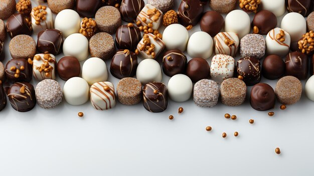 Foto collezione di cioccolatini dolci isolati su sfondo bianco con spazio di testo può essere utilizzato per la pubblicità annunci branding