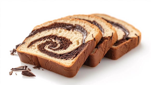 Photo chocolate swirl cream on a single slice of bread isolated on a white background