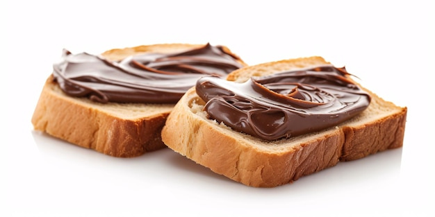 Chocolate swirl cream spread on a slice of bread against a white backdrop