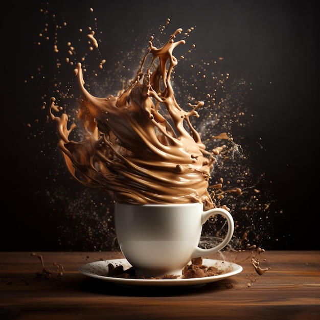 chocolate swirl in a cup of coffee with a saucer generative ai