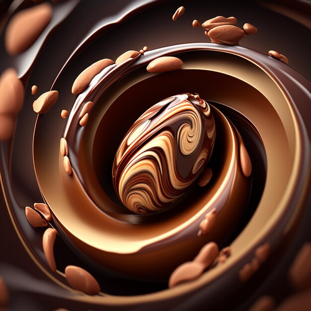 Chocolate swirl with a chocolate covered chocolate ball in the middle generative ai