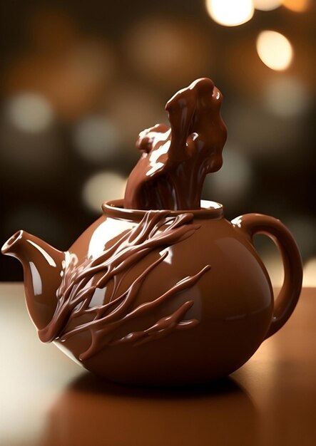 Photo chocolate teapot in warm lighting