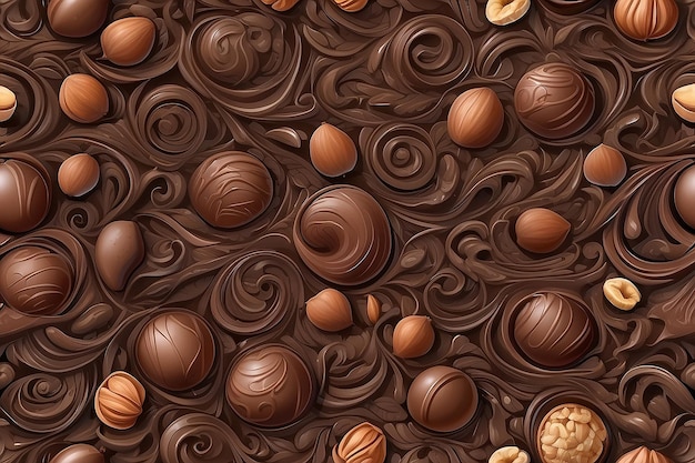 Photo chocolate texture with swirls and nuts