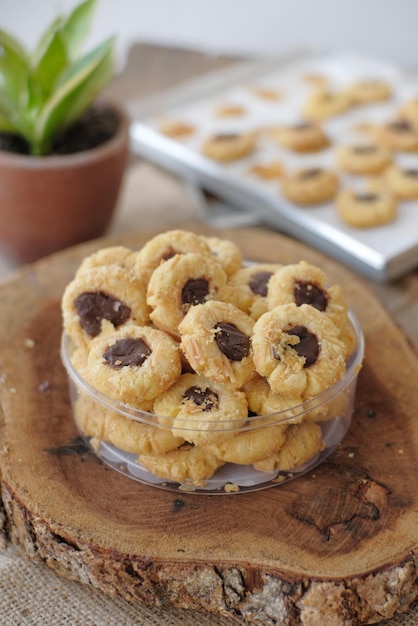 Chocolate thumbprint cookies in the jar