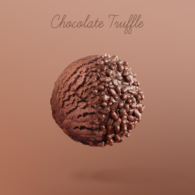 Chocolate truffle ice cream. Truffle ice cream ball on brown gradient background.