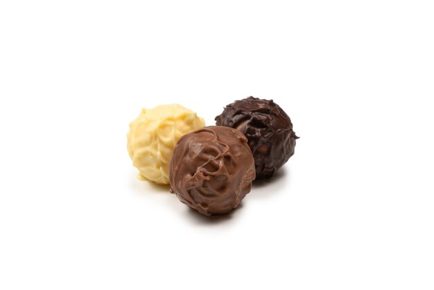 Chocolate truffle isolated on white background. Top view.