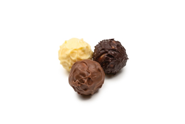 Chocolate truffle isolated on white background. Top view.