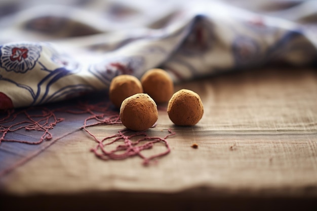 Chocolate truffles on a silk cloth