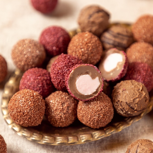 Chocolate truffles with cocoa powder