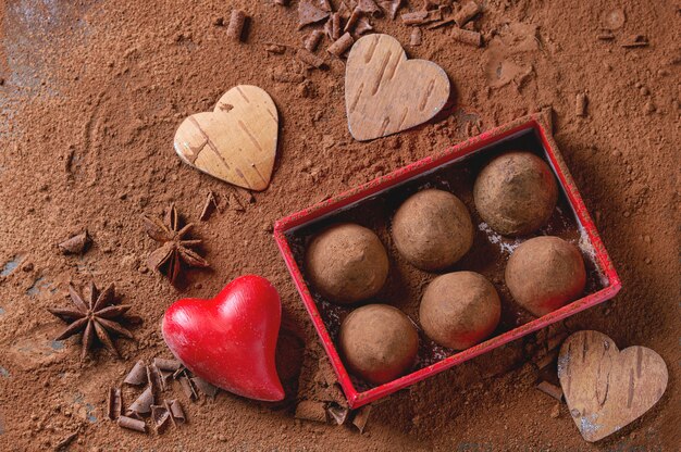 Chocolate truffles with Valentine's hearts