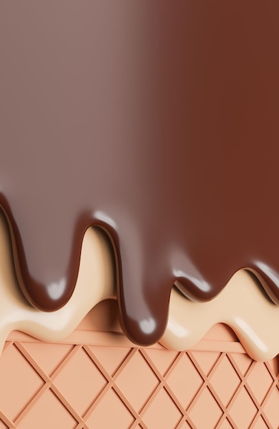 Premium Photo | Chocolate and vanilla ice cream melted on wafer background.,3d  model and illustration.