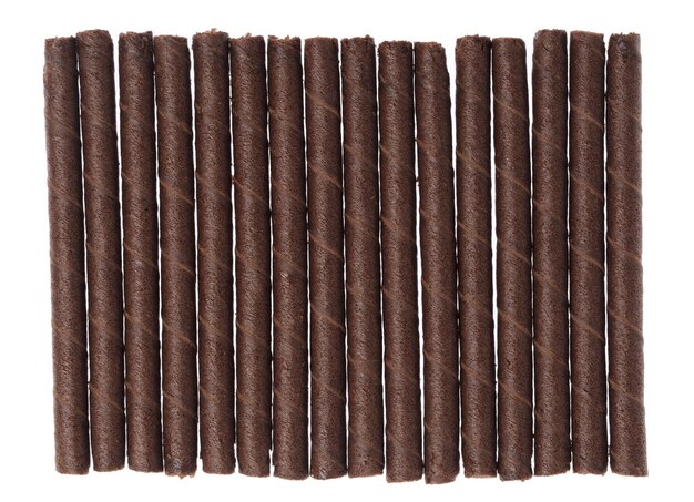 Chocolate wafer sticks isolated on white background.