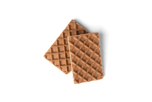 Chocolate waffles with milk filling isolated on white