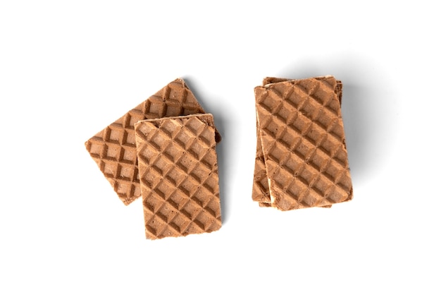 Chocolate waffles with milk filling isolated on white