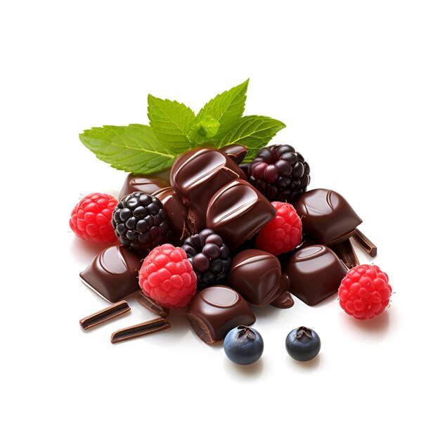 Photo chocolate with berries and mint herbal