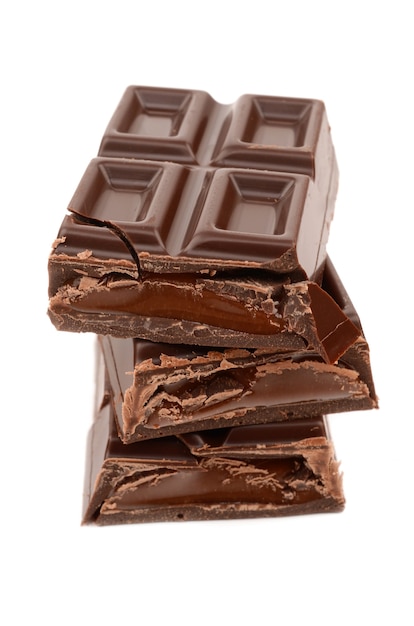 Chocolate with caramel on a white background