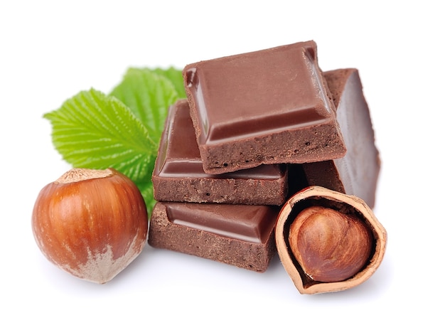 Chocolate with hazelnuts closeup