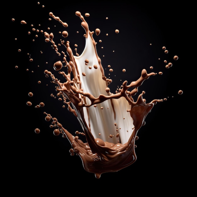 Фото Шоколад с молочной жидкостью струи текстуры вихревый поток волны шоколада с каплями