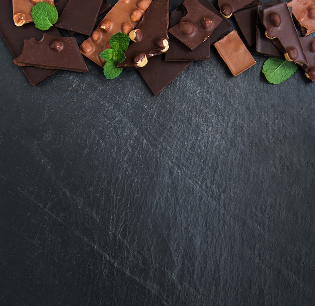 Chocolate with nuts background