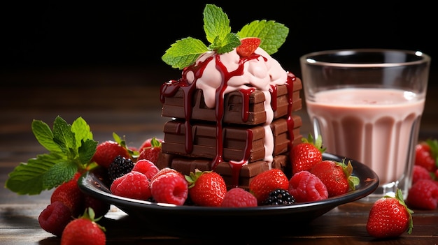 chocolate_with_strawberry_on_table_white_background