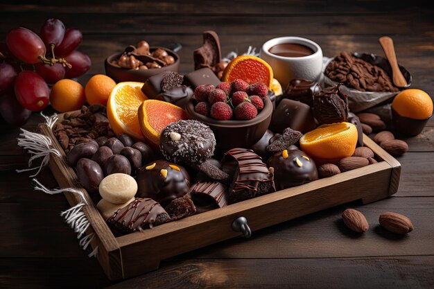 Chocolatecovered fruit and nut tray with bitesized servings created with generative ai