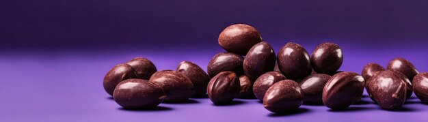 Chocolatecovered Nuts Standing On Gradient White Purple Background Wide Panoramic Generative AI