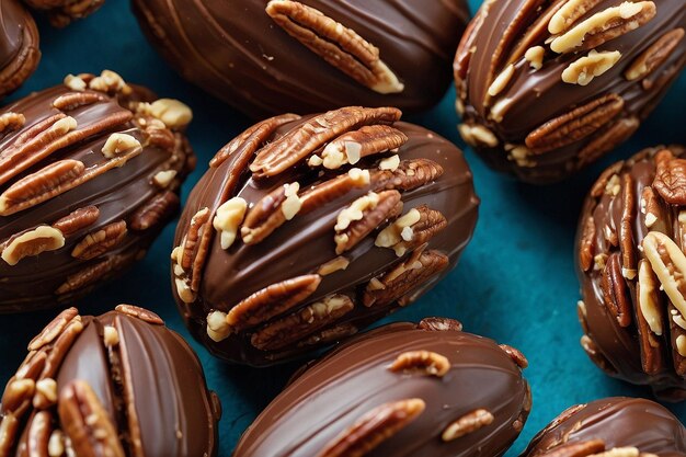 Foto un grappolo di noci ricoperto di cioccolato