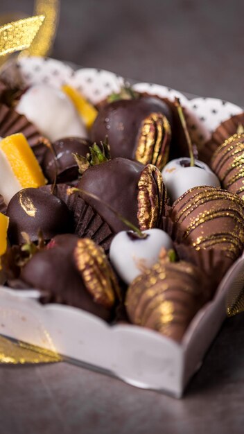 Chocolatecovered strawberries in a box