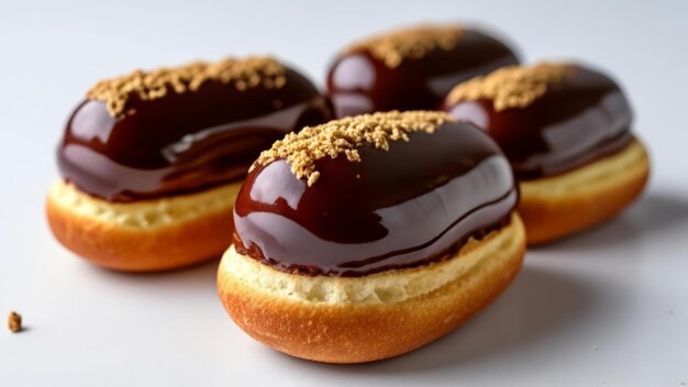 Chocolateglazuurde donuts met gouden strooitjes klaar om te genieten