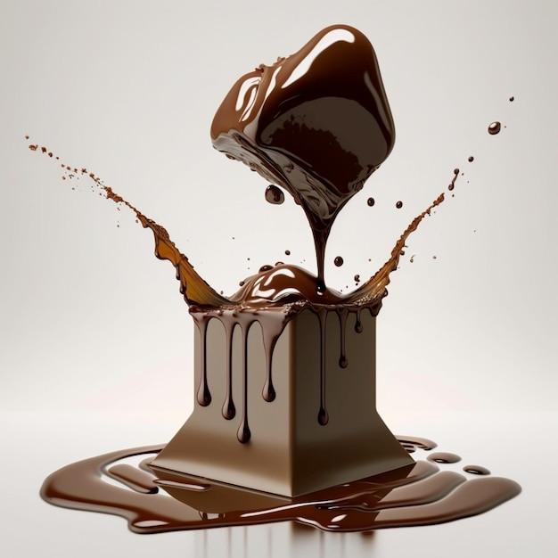 液体カカオチョコレートにチョコレートが落ちる