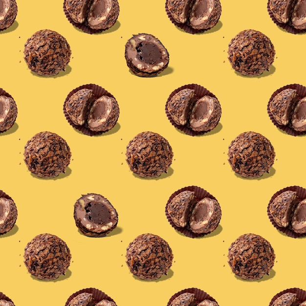 사진 노란색 배경 완벽 한 패턴에 초콜릿