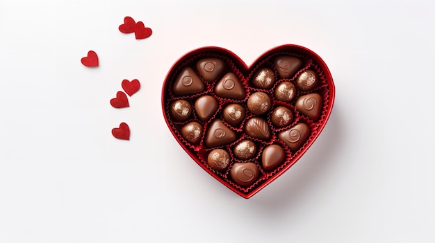Шоколадные конфеты в форме сердца с различными вкусами на белом фоне Генеративный ИИ