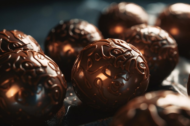 Chocolates on a tray with a pattern on the top