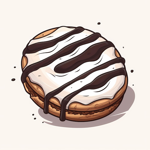 Chocolaty Delight Cartoon Dark Brown Cookie with Bold Black Lines on a White Background