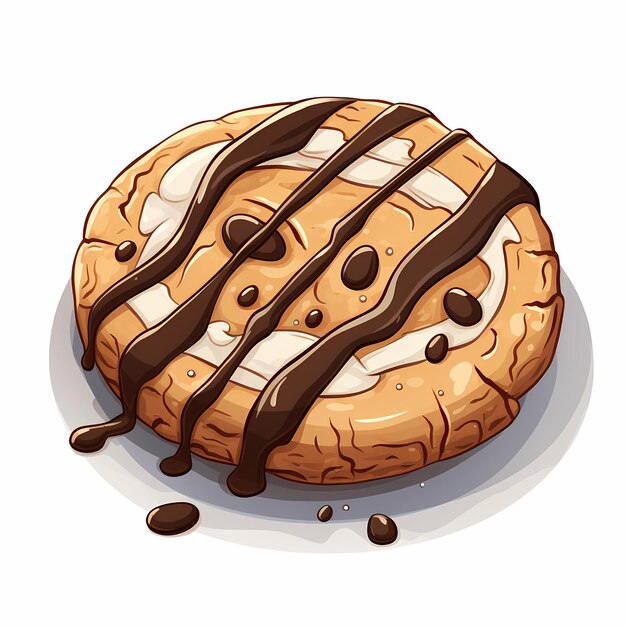 Chocolaty Delight Cartoon Dark Brown Cookie with Bold Black Lines on a White Background