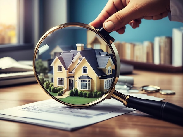 Choice of real estate to buy and invest in House searching concept with magnifying glass Ai