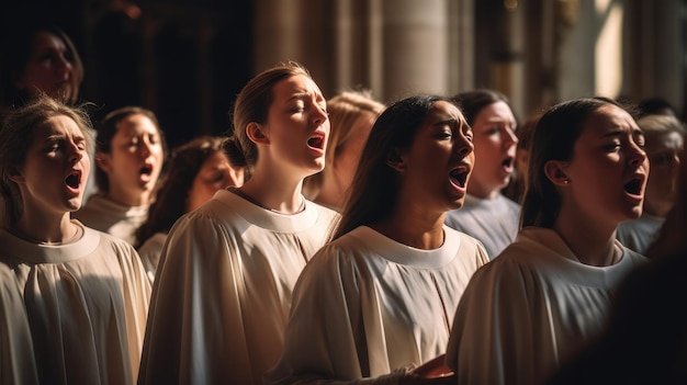 A choir singing during Easter service in a historic church